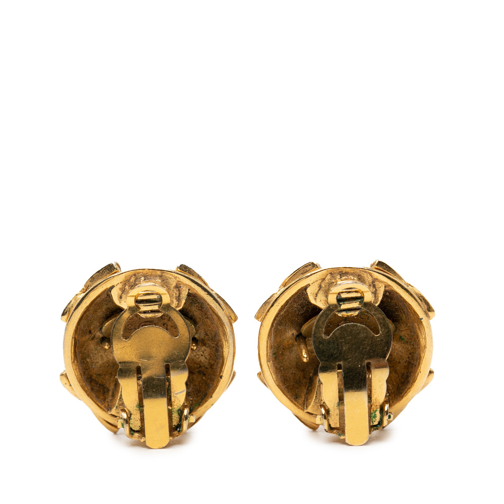 Pre-Loved Chanel CC Gold Plated Round Strass Clip On Earrings - Picture 2 of 3